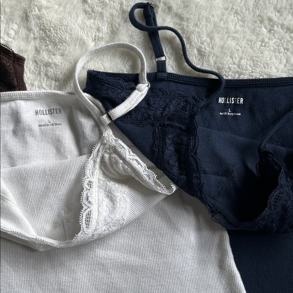 Set of 3 Hollister Lace Trim Camisoles - White, Brown, Navy - Picture 5 of 6